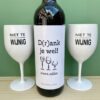 Wijn & Kunststof Glazen Pakket met twee kunststof glazen en grappig etiket Drankjewel