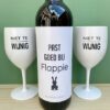 Wijn & Kunststof Glazen Pakket met twee kunststof glazen en grappig etiket Flappie