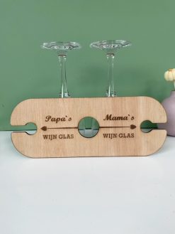 wijnglashouder hout - ouders om twee wijnglazen aan een fles te hangen